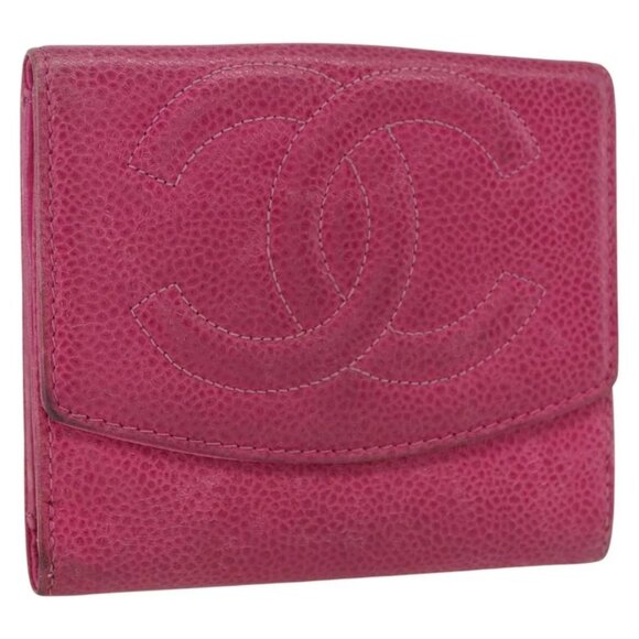 CHANEL Wallet Grained Calf Skin Pink Gold CC Auth 159752 - Picture 4 of 16